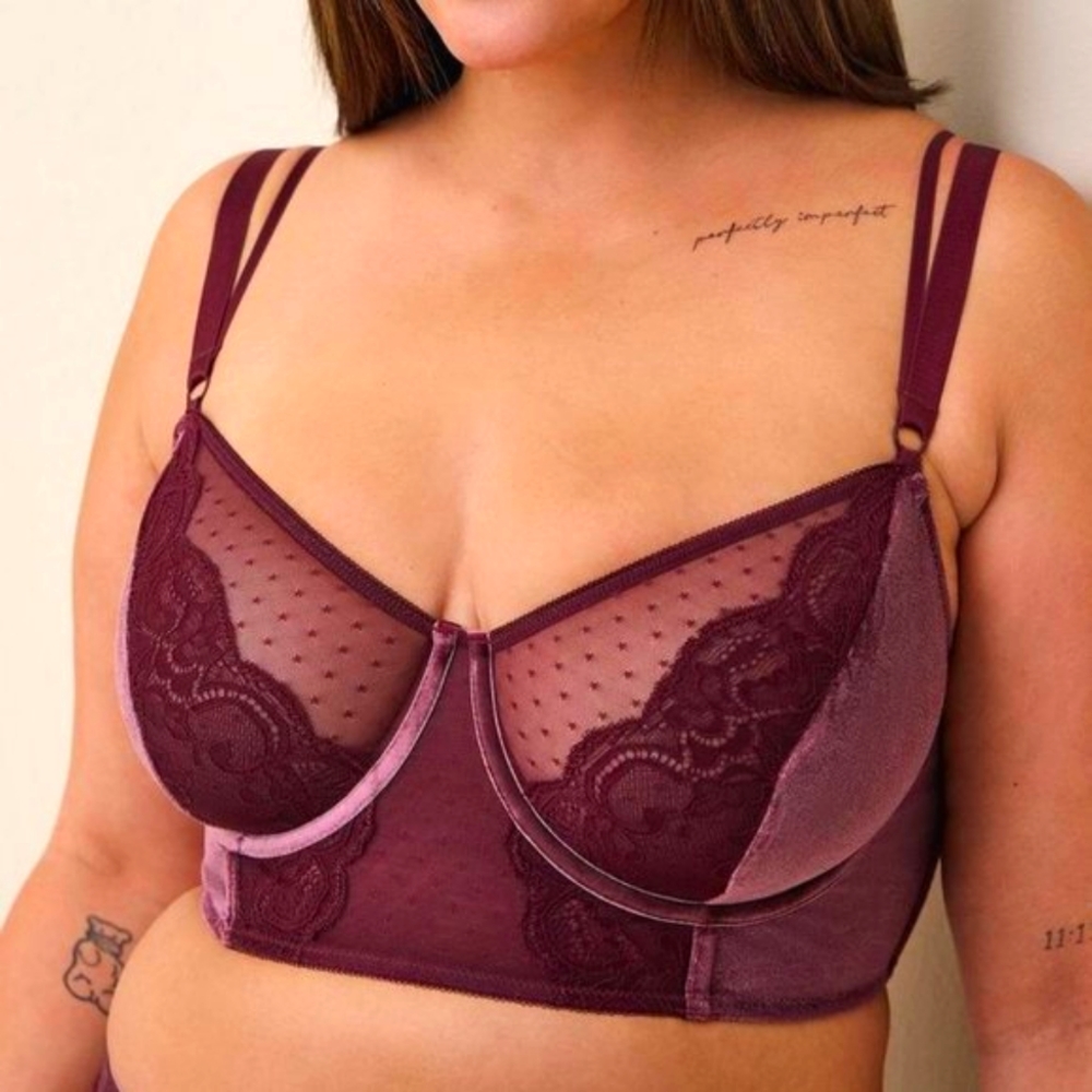 ❤NWT TORRID BRA - VELOUR & LACE UNDERWIRE BRALETTE - LONGLINE - STRAPPY